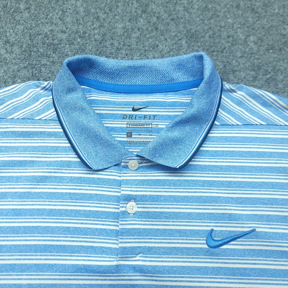 Nike Golf Dri-FIT Blue White Striped Polo Shirt XL BV0269-402 Mens Standard Fit